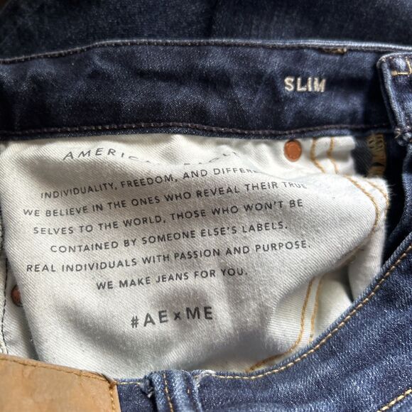 American Eagle Jeans Men 31x34 Blue Denim Slim Fit Distressed Next Level Airflex - Picture 10 of 13